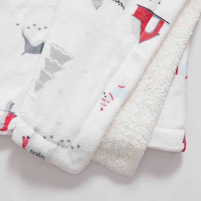 Fleece/Sherpa Christmas Throw - Super Soft Holiday Printed Blanket for Couch, Chair, or Bed - Cozy, Luxurious Plush - 50" x 60", Pups in The Snow