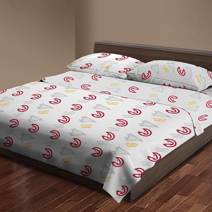 Northwest Officially Licensed Atlanta Hawks NBA Queen Size Sheet Set – Soft Team Logo Bedding for Dorms, Bedrooms, Fan Caves & Game Day Style