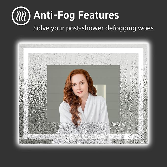 40"x 32" LED Bathroom Mirror with Lights, Double Lights Dimmable, Anti-Fog, Front and Backlit LED Mirror for Bathroom, Lighted Bathroom Vanity Mirror with Tempered Glass (Horizontal/Vertical)