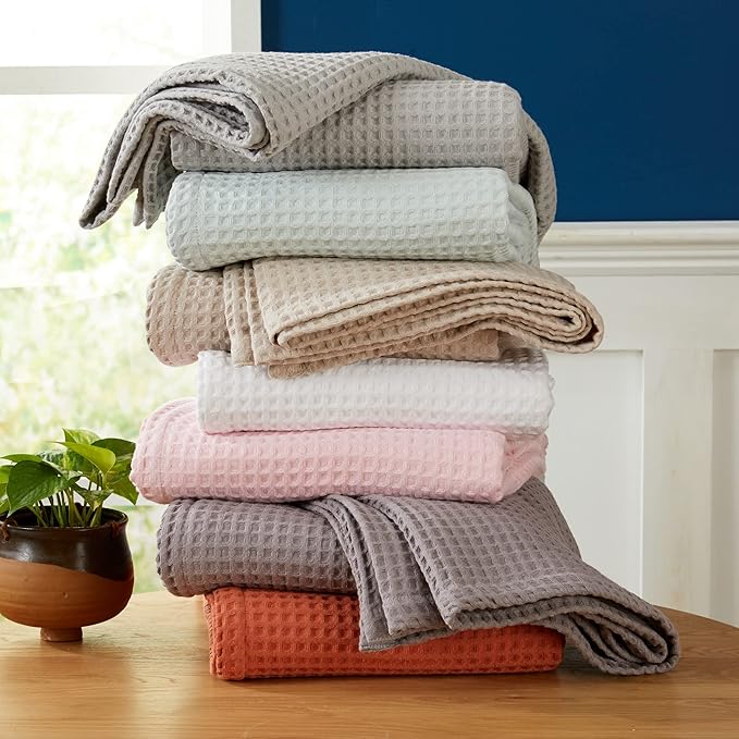100% Cotton Waffle Weave Bed Blanket | Soft, Breathable, and Lightweight Blanket for All-Season | Perfect for Layering | Brielle Collection (Full/Queen, Charcoal)