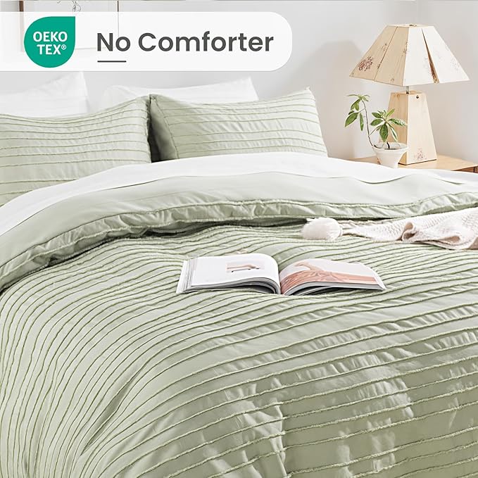 NEXHOME PRO Duvet Cover Queen Size, Blue 3 Pieces Boho Tufted Duvet Cover Set, Soft and Lightweight Microfiber Comforter Cover Set for All Season (Sage Green,90 x 90)-No Comforter
