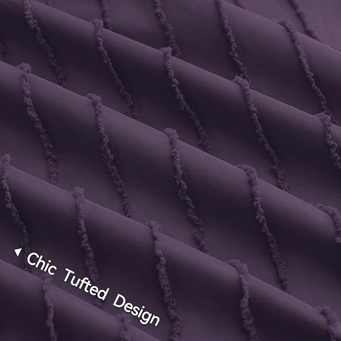 JELLYMONI Duvet Cover Queen Size Purple - 3PCS Boho Striped Duvet Cover Set Polyester Tufted Bohemian Textured Comforter Cover 90×90in with Corner Ties & Zipper and 2 Pillowcases