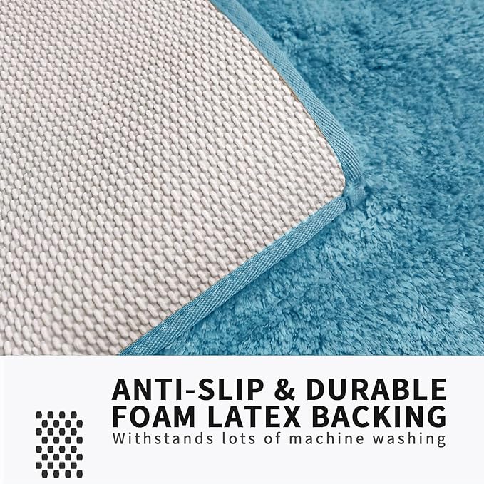 FIFU Bathroom Rugs 20" W x 32" L, Bath Mat for Bathroom, Bedroom, Laundry Room & Kitchen, Non-Slip Rubber Latex Backing, Extra Soft and Absorbent Microfiber Carpet, Machine Washable Rug, Sky Blue