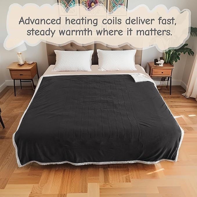 Electric Heated Blanket Full Size 72"x84", Soft Flannel with Overheat Protection, 6 Adjustable Heat Settings & 10-Hour Auto-Off Timer, Fast Heating for Winter Comfort, Dark Gray