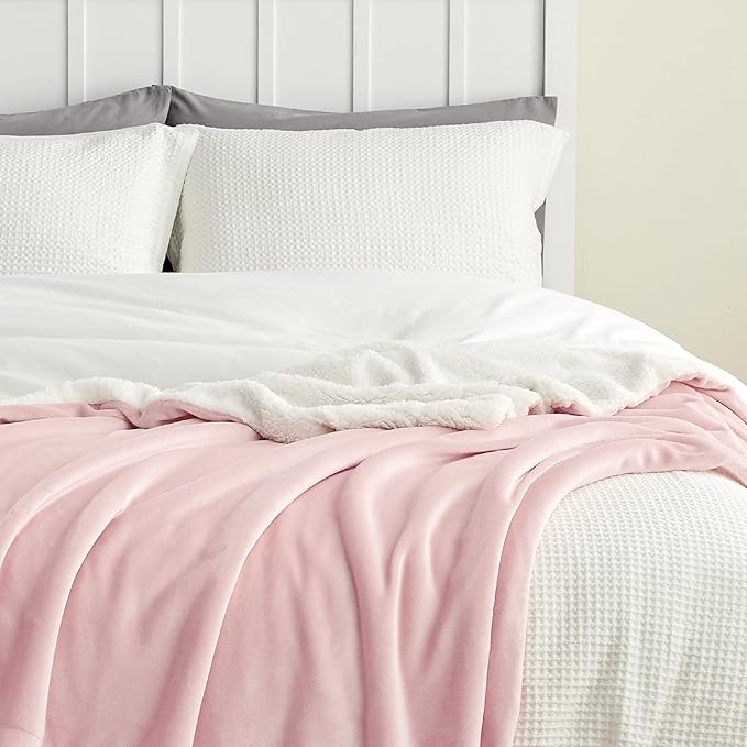 Bedsure GentleSoft Sherpa Fleece Blankets Queen Size for Bed - Thick and Warm Throw for Girls and Women, Soft Fuzzy Plush Queen Blanket for Winter, Pink, 90x90 Inches