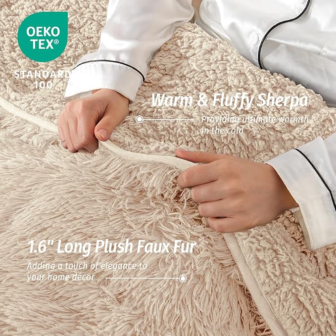 Wemore Shaggy Long Fur Faux Fur Weighted Blanket, Cozy and Plush Sherpa Long Hair Blanket for Adult 15lbs, Fluffy Fuzzy Sherpa Reverse Heavy Blanket for Bed, Couch, Khaki, 48 x 72 Inches