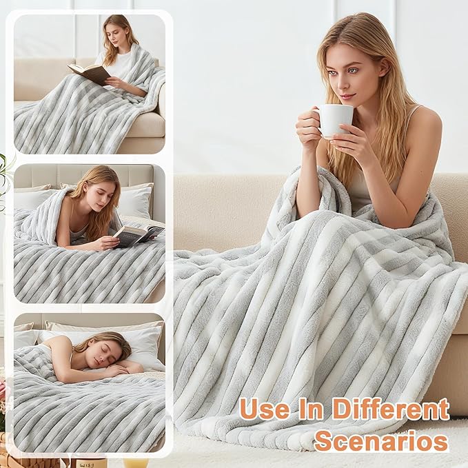 Heated Blanket Queen - 84"x90" Dual Control Bed Electric Blankets with 6 Heating Levels & 10 Hours Auto Off, Soft Ribbed Faux Fur Sherpa, Over-Heated Protection ETL, Light Gray