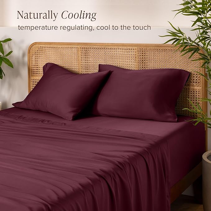 Bare Home 100% Rayon Made from Bamboo Queen Sheet Set - 4 Piece Bedding Set - Deep Pockets - Breathable - Easy Fit - Bedding Sheets & Pillowcases (Queen, Burgundy)