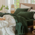 MooMee Bedding Sheet Set 100% Washed Cotton Linen Like Textured Breathable Durable Soft Comfy (Solid Forest Green, Twin)