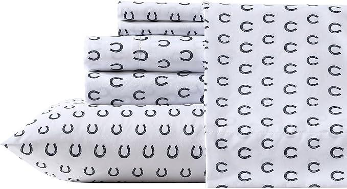 Wrangler - Twin XL Bed Sheets, Breathable & Wrinkle Resistant Bedding with Matching Pillowcase, Lightweight for Year-Round Use, Dorm Essentials (Horseshoe Dots Navy)