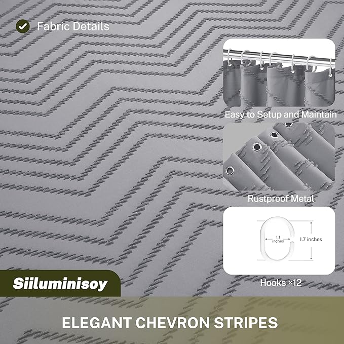 Extra Long Shower Curtains 72 x 84 Inches Tufted Chevron Gray Shower Curtains Fabric for Bathroom Modern Shabby Chic Waterproof Cloth Shower Curtain
