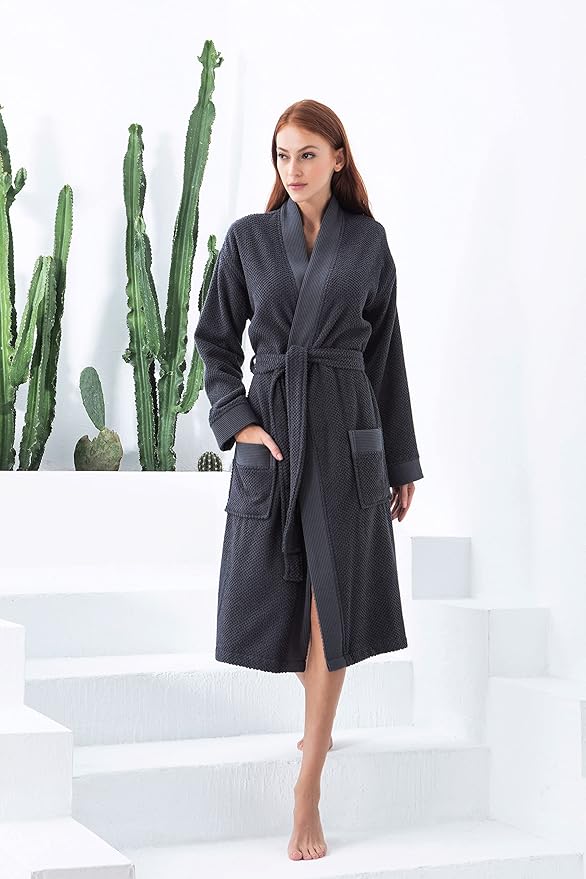 SEYANTE Organic Turkish Cotton Terry Hooded Kimono Bathrobe, Robe for Women