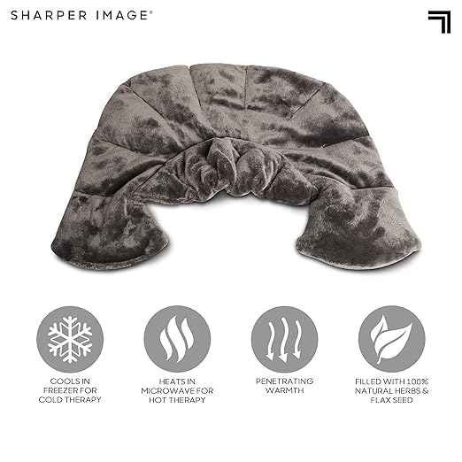 Sharper Image Heated Neck & Shoulder Wrap - Microwavable Warm & Cooling Plush Pad, Scented Aromatherapy (100% Natural Lavender & Herb Spa Blend), Pain Tension Headache Relief Therapy, Gift for Women