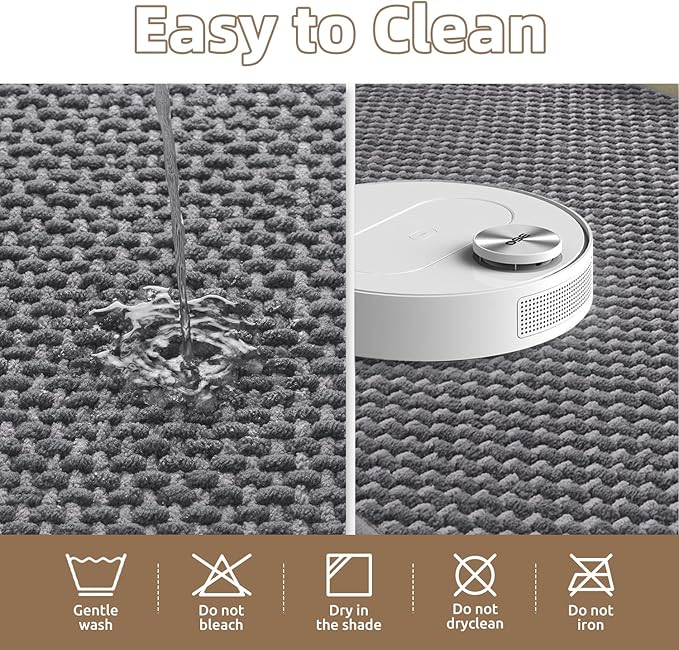 PADOOR-Bath Mat-Super Absorbent Chenille Bathroom Mats-Rubber Backed Bath Mats for Bathroom Non Slip, Easy Clean Bathroom Rugs Front of Bathtub,Shower Room,Sink-17×28, Grey&Darkgrey