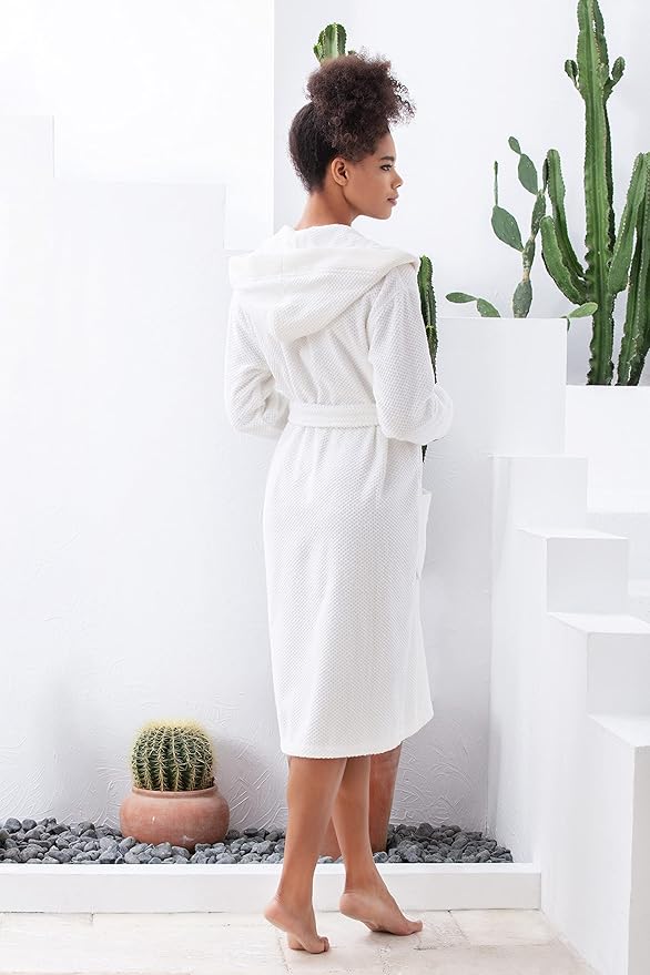 SEYANTE Organic Turkish Cotton Terry Hooded Kimono Bathrobe, Robe for Women