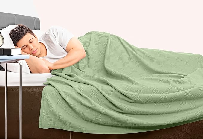 Utopia Bedding Sage Green 100% Cotton Blanket [Twin Size - 90x72 Inch] 350GSM Lightweight, Soft and Breathable Thermal Blanket for All Seasons