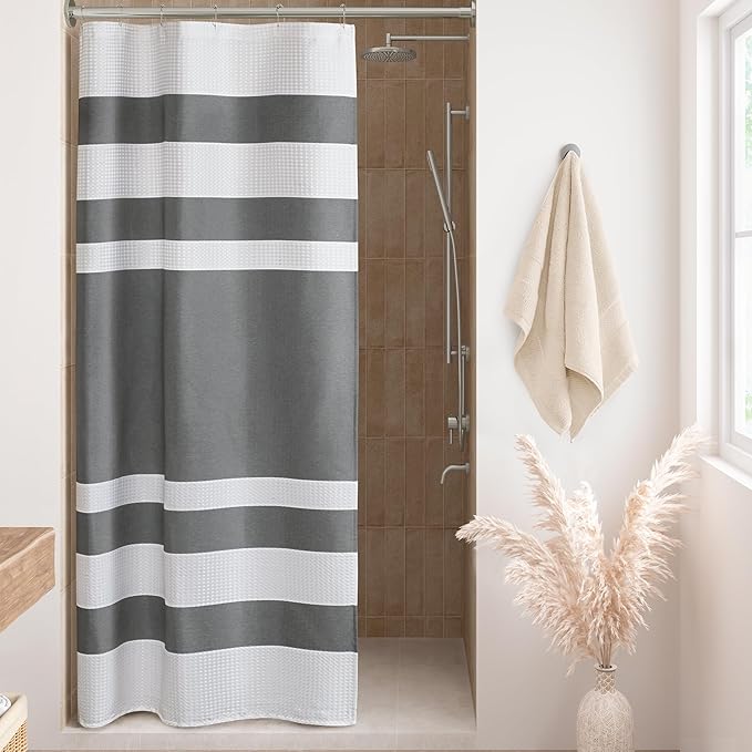 Madison Park Shower Curtain Spa Waffle Weave Stall Shower Curtain for Bathroom 3M Scotchgard Moisture Management, Spa Quality Modern Shower Curtains for Bathroom, Stall: 36x72'' Charcoal