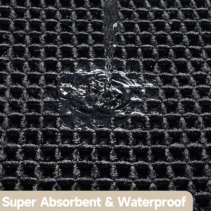 Black Bathroom Rug, Waffle Bath Mat Non Slip Washable Super Absorbent Quick Dry Boho Farmhouse Bathroom Decor, 30"x20" Black