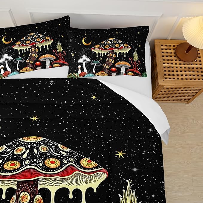 Mushroom Comforter Twin Bed Set，Twin Size Mushroom Bedding Set，with 1 Comforter with 2 Pillow Case