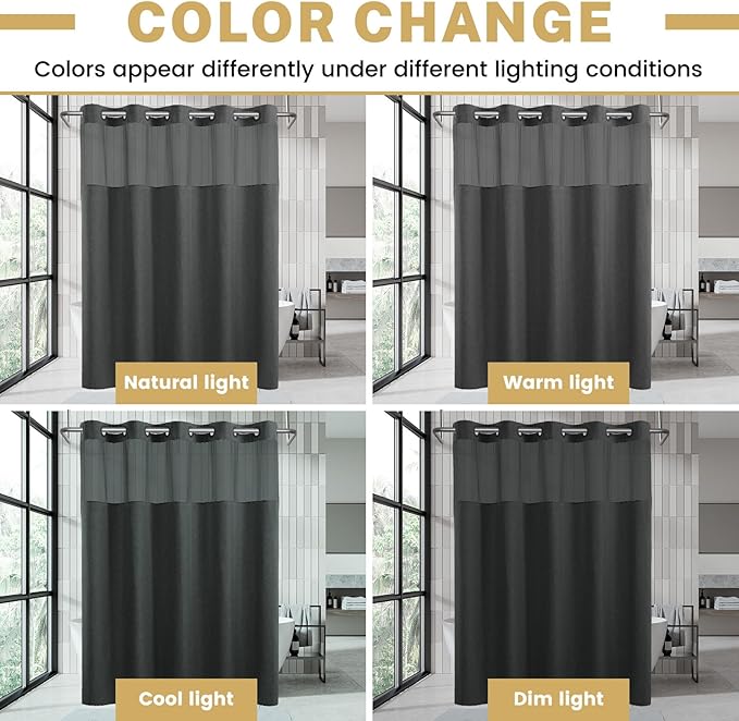 Extra Long No Hook Shower Curtain with Snap in Liner, Polyester Textured Shower Curtain with Liner Set, Waterproof Washable Hotel Style Shower Curtains for Bathroom, 71Wx86H, Charcoal Grey