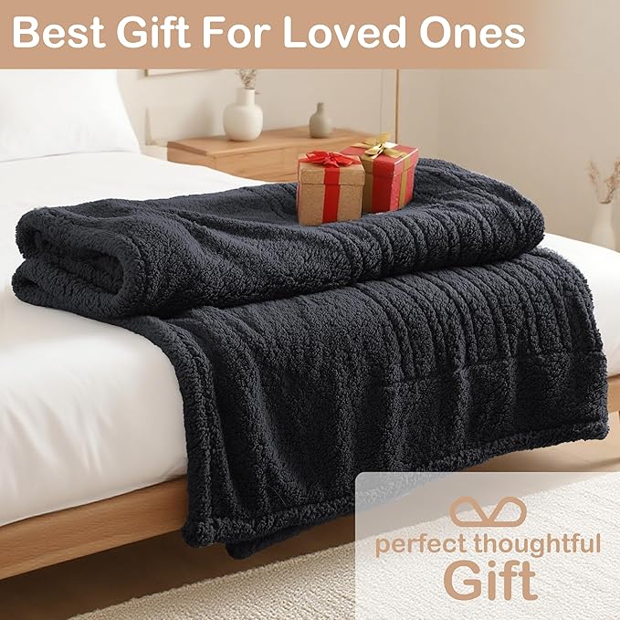 Electric Heated Blanket 6 Heating Settings & 10H Auto Off Full 72×84 Double Sided Plush Sherpa Ultra-Soft Warm Thick, Machine Washable, Fast Heating, Home Office Black