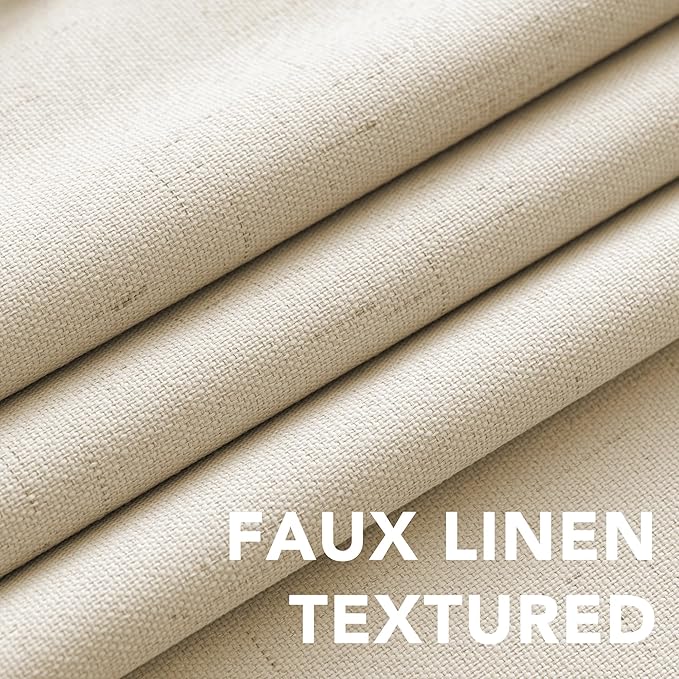 H.VERSAILTEX Linen Blackout Curtains Durable Thick Textured Linen Look 100% Blackout Patio Door Curtain Anti Rust Grommet Extra Wide Sliding Door Curtain Panel, Bleached Sand, W100 x L84 inch