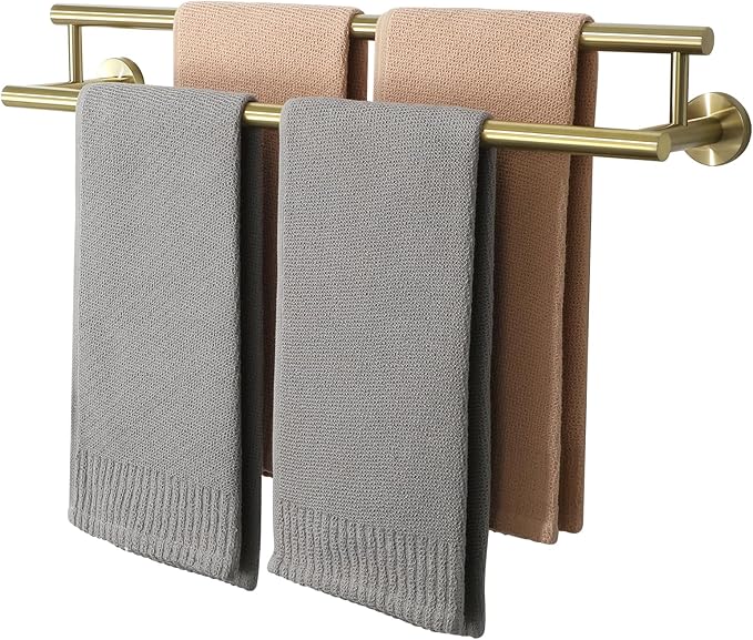 Alise Double Bath Towel Bars Towel Racks for Bathroom Lavatory,24 Inch Towel Holder SUS304 Stainless Steel Towel Hanger Towel Rail Wall Mount,Brushed Gold,GYT6902-G