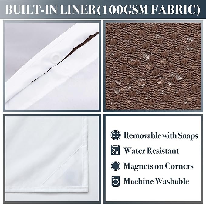 N&Y HOME Waffle Weave Shower Curtain with Snap-in Fabric Liner & 12 Metal Hooks Set - Hotel Style, Waterproof & Washable, Heavyweight Fabric & Mesh Top Window - 71x72, Chocolate Brown