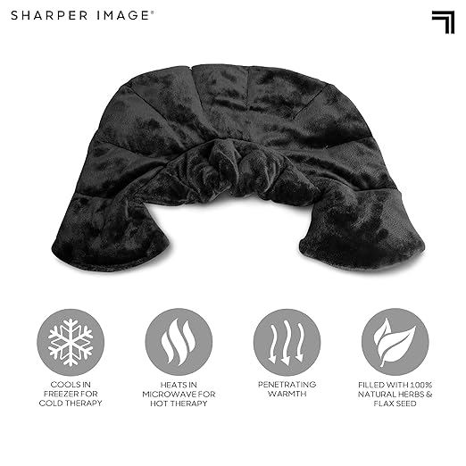 Sharper Image Heated Neck & Shoulder Wrap - Microwavable Warm & Cooling Plush Pad, Scented Aromatherapy (100% Natural Lavender & Herb Spa Blend), Pain Tension Headache Relief Therapy, Gift for Women