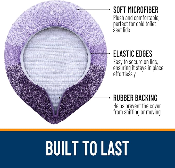 OLANLY Soft Microfiber Bathroom Toilet Lid Cover, Machine Washable Covers, 17.5x15, Stays in Place Rubber Backing, Fits Most Round, Elongated and Oblong Lids, Accessories Decor, Violet