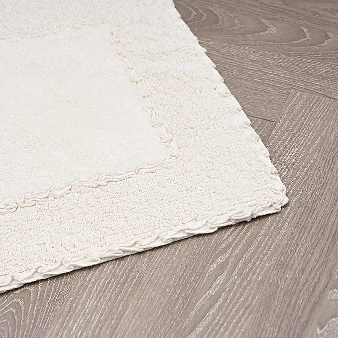 Laura Ashley Ruffle Border 100% Cotton Bath Rug, Ivory, 20"x 34"