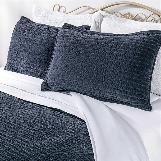 Elegant Life Home Reversible Royal Cotton Velvet Pic-Stitch Bedding Quilt - Queen Quilt - 88" x 92", Dusty Blue