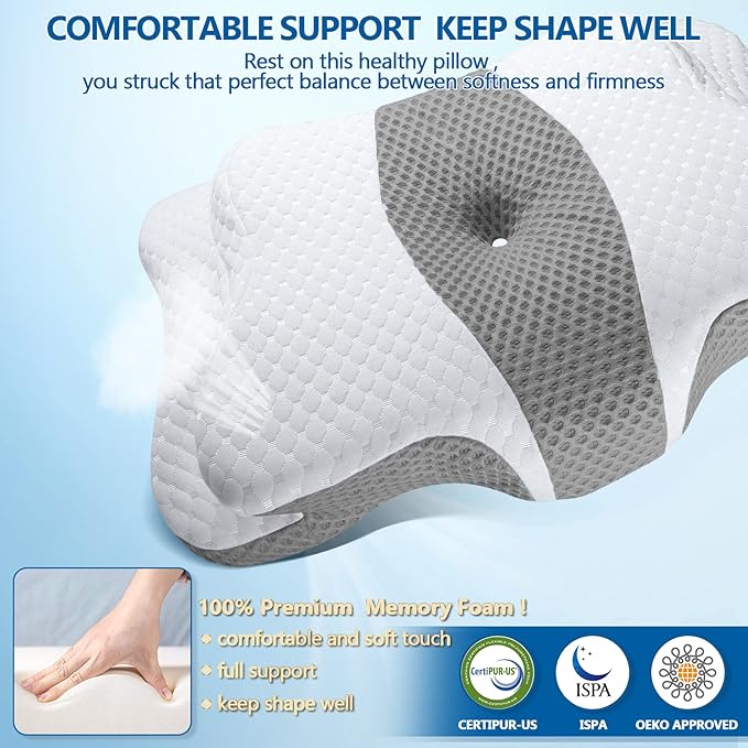 Memory Foam Pillow, Cervical Pillow for Neck and Shoulder Pain Relief, Ergonomic Contour Bed Pillow, Soft for Side Sleep Stomach Sleeping and Back Sleeper