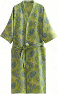 Women Cotton Double Gauze Jacquard Kimono Robe Bathrobe with Belt Pocket Comfortable Loungewear Yukata Sleepwear