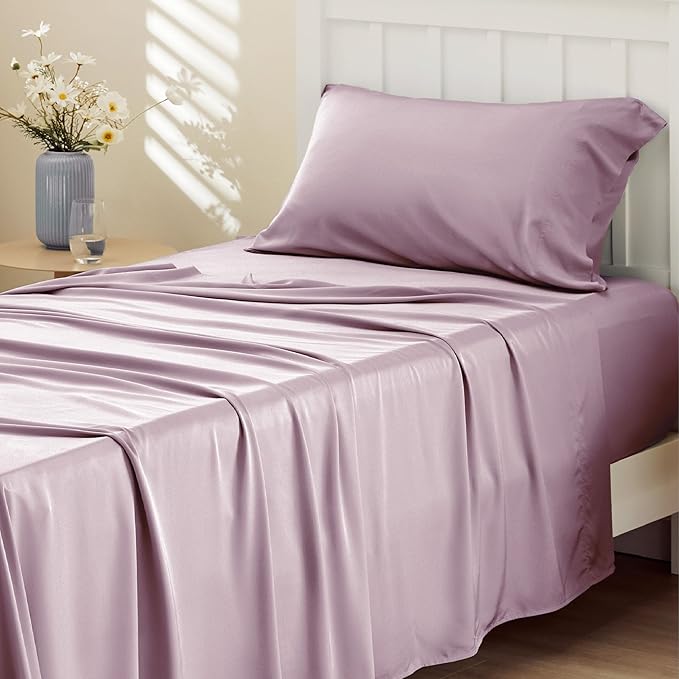 Bedsure Cooling Sheets Twin XL, Rayon Derived from Bamboo, Breathable & Soft Twin XL Sheet Sets, Deep Pocket Up to 16 Inches, Hotel Luxury Silky Dorm Bedding for Hot Sleepers, Lavender