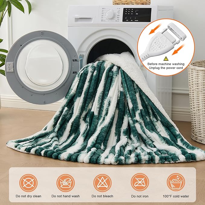 Heated Blanket Twin - 62"x84" Fast Heating Bed Electric Blankets with 6 Heating Levels & 10 Hours Auto Off, Soft Ribbed Faux Fur Sherpa, Over-Heated Protection ETL, Dark Green