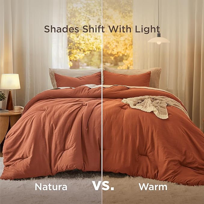 Bedsure King Size Comforter Set, Burnt Orange Soft Prewashed Bedding for All Seasons, 3 Pieces GentleSoft™ Down Alternative Bed Set, 1 Lightweight Comforter (104"x90") and 2 Pillowcases (20"x36")