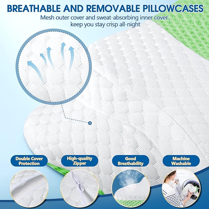 Memory Foam Pillow, Cervical Pillow for Neck and Shoulder Pain Relief, Ergonomic Contour Bed Pillow, Soft for Side Sleep Stomach Sleeping and Back Sleeper