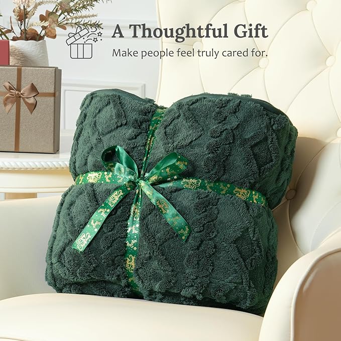 Sherpa Fleece Adult Weighted Blanket Great for Sleep, 20 lbs Dual Sided Soft Fuzzy Heavy Blankets for Couch Bed Sofa, Cozy Warm Fluffy Jacquard Throw for Winter (Green, 60" x 80", 20 Pounds)