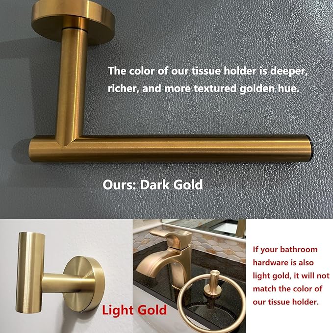 Dark Gold Toilet Paper Holder, Double Post Pivoting Bathroom Roll Tissue Holder Wall Mount Matte Finish