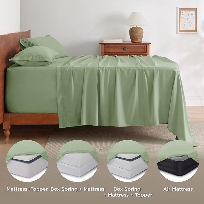 Bedsure Deep Pocket Twin Sheets Set - Fits Mattresses Up to 21 Inches Thick -3 Piece GentleSoft Bed Sheets, Moisture Wicking, Soft & Cooling Bedsheet & Pillowcases, Easy & Secure Fit, Sage Green