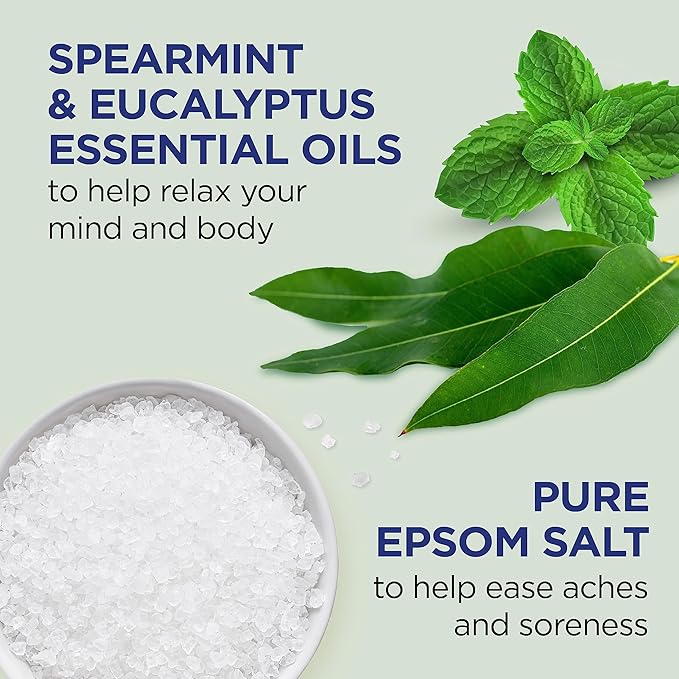 Dr Teal's Body Wash with Pure Epsom Salt, Relax & Relief with Eucalyptus & Spearmint, 24 fl oz (Pack of 4) (Packaging May Vary) & Pure Epsom Salt Soak, Relax & Relief with Eucalyptus & Spearmint, 3lbs