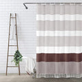 Awellife Boho Dark Brown Shower Curtain for Bathroom Stripe Tassel Shower Curtain 72 X 72 Inches Farmhouse Cotton