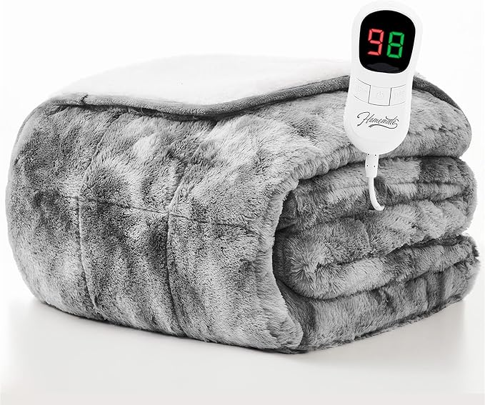 Homemate Heated Weighted Blanket for Adults - 62"x84" 20lbs Electric Throw Fast Heating Heavy Blanket 1/2/4/6/8 Hour Auto Off 10 Heat Levels Over-Heat Protection Luxury Faux Fur Sherpa