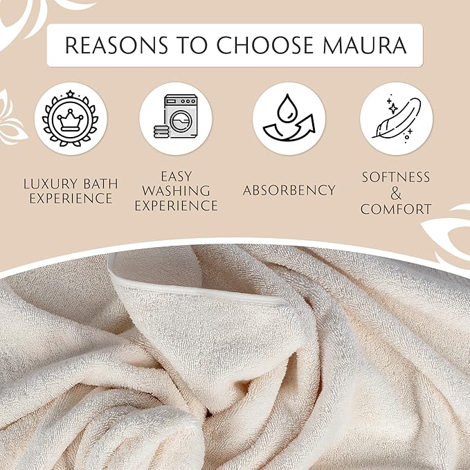 MAURA Ivory Extra Large Turkish Cotton Luxury Bath Towels Set of 4. Ultra-Soft, Thick & Plush Towels for Bathroom - Cream