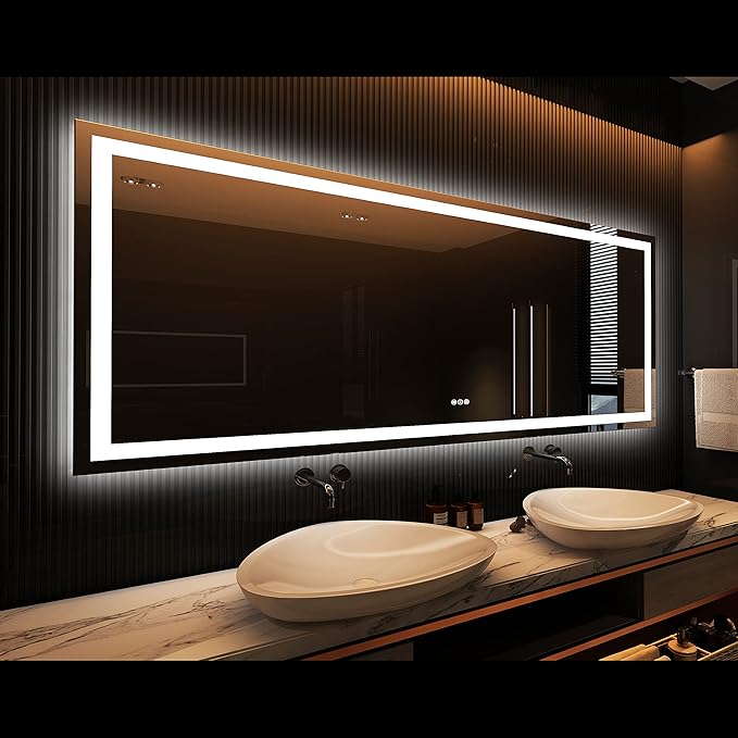 Amorho LED Bathroom Mirror 96" X36" with Front and Backlight, Large Dimmable Wall Mirrors with Anti-Fog, Shatter-Proof, Memory, 3 Colors, Double LED Vanity Mirror, ETL Listed