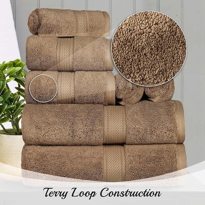 Superior Egyptian Cotton Pile Bath Sheet Set of 2, Ultra Soft Luxury Towels, Thick Plush Essentials, Absorbent Heavyweight, Guest Bath, Hotel, Spa, Home Bathroom, Shower Basics, Latte