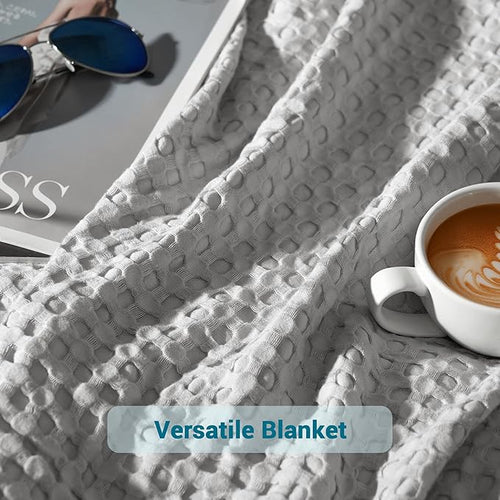 Aganear Waffle Blanket - Lightweight Breathable Summer Blanket of 50% Cotton and 50% Rayon Derived from Bamboo for Hot Sleepers Luxury Throws for Bed, Couch and Sofa,Grey,104x90 Inches