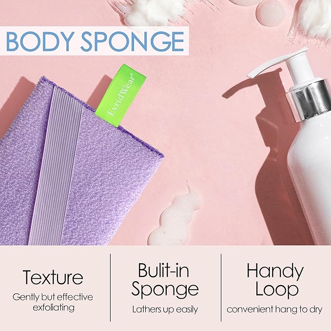 Evridwear Exfoliating Bath Sponge, Daily Skincare Body Scrubbers Loofah Shower Pads with Strap for Body Cleansing, Dead Skin Cell Remover, 3 Count Value Pack(Macaroon)