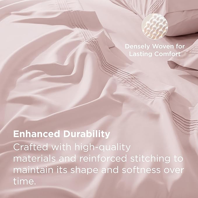 Bedsure Deep Pocket Full Size Bed Sheets Set - Fits Mattresses Up to 21 Inches Thick - 4 Piece GentleSoft Bed Sheets, Moisture Wicking, Cooling Bedsheet & Pillowcases, Easy & Secure Fit, Blush Pink